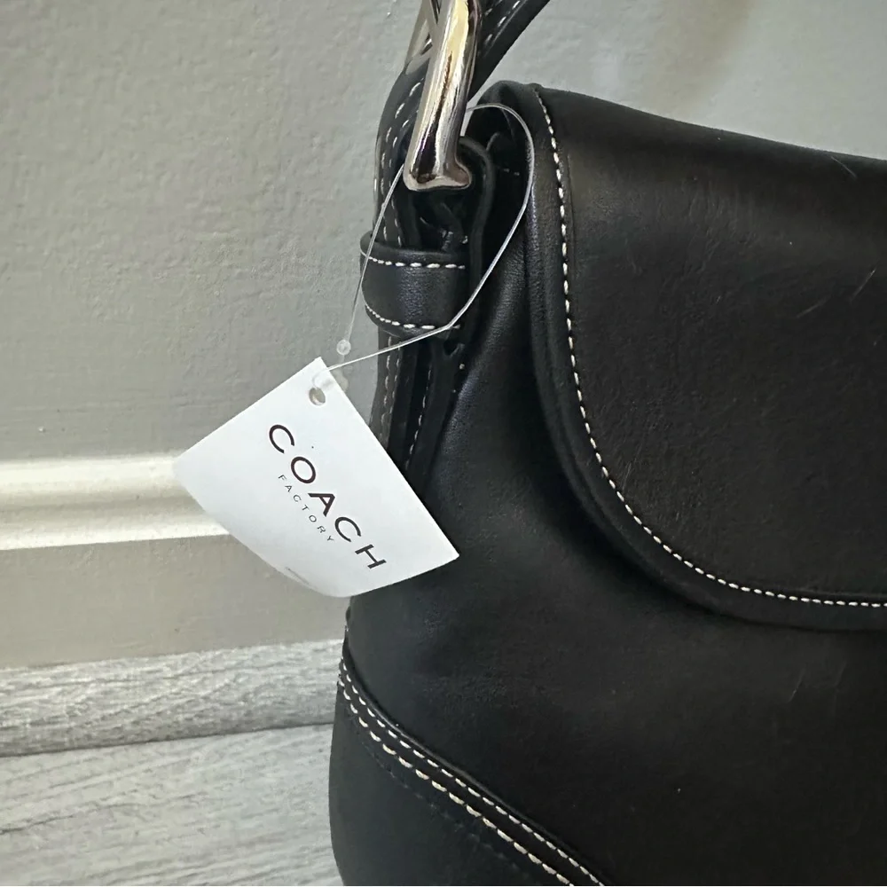 Coach Black Leather Shoulder Bag with Silver Accents, F10192 - Picture 3 of 9